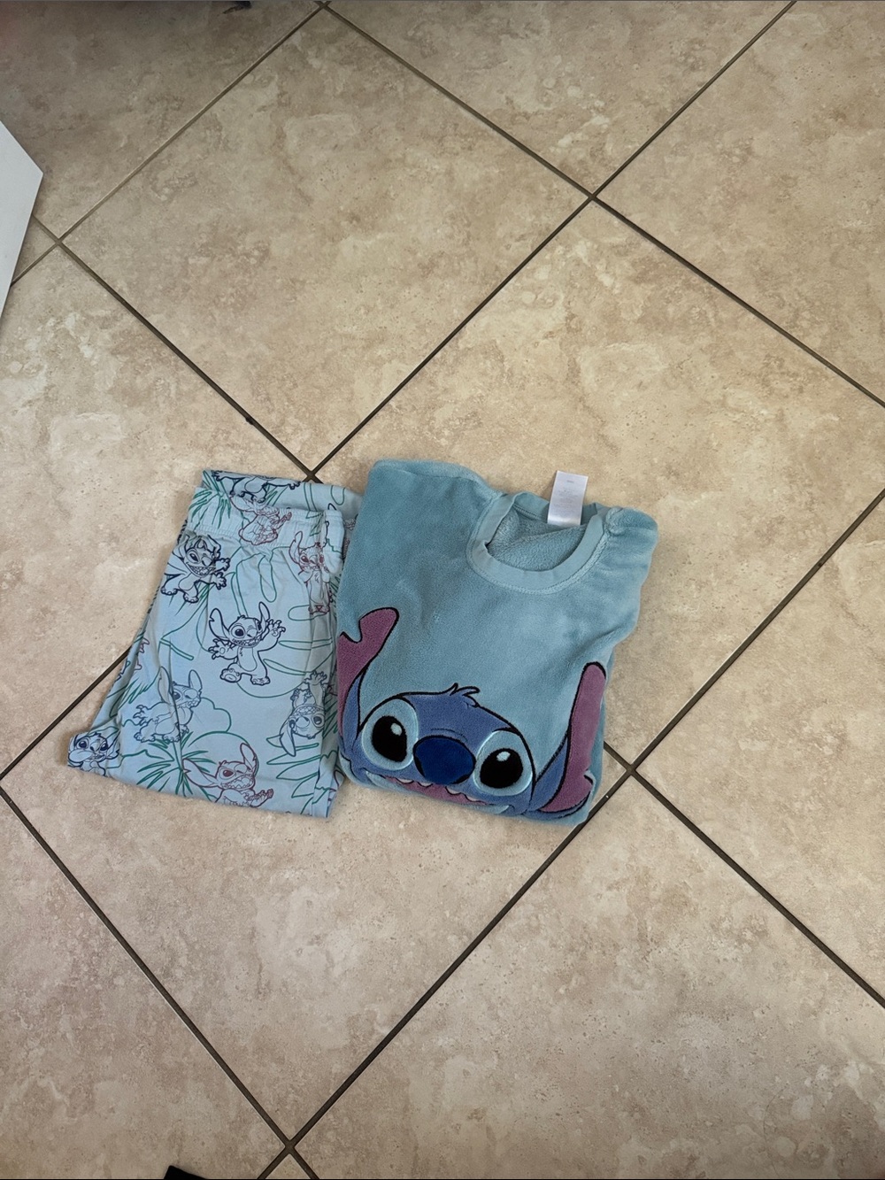 Disney Light Blue Stitch Pajama Set with Character Print
